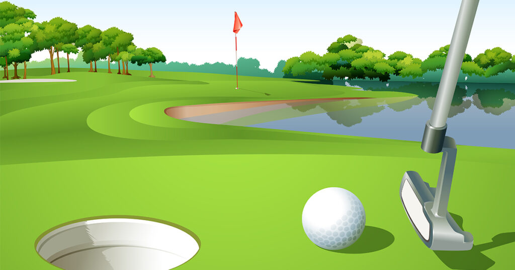 A player is playing golf with golf course graphic