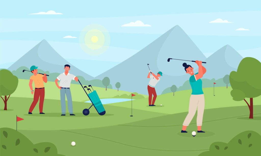 people playing golf in green field